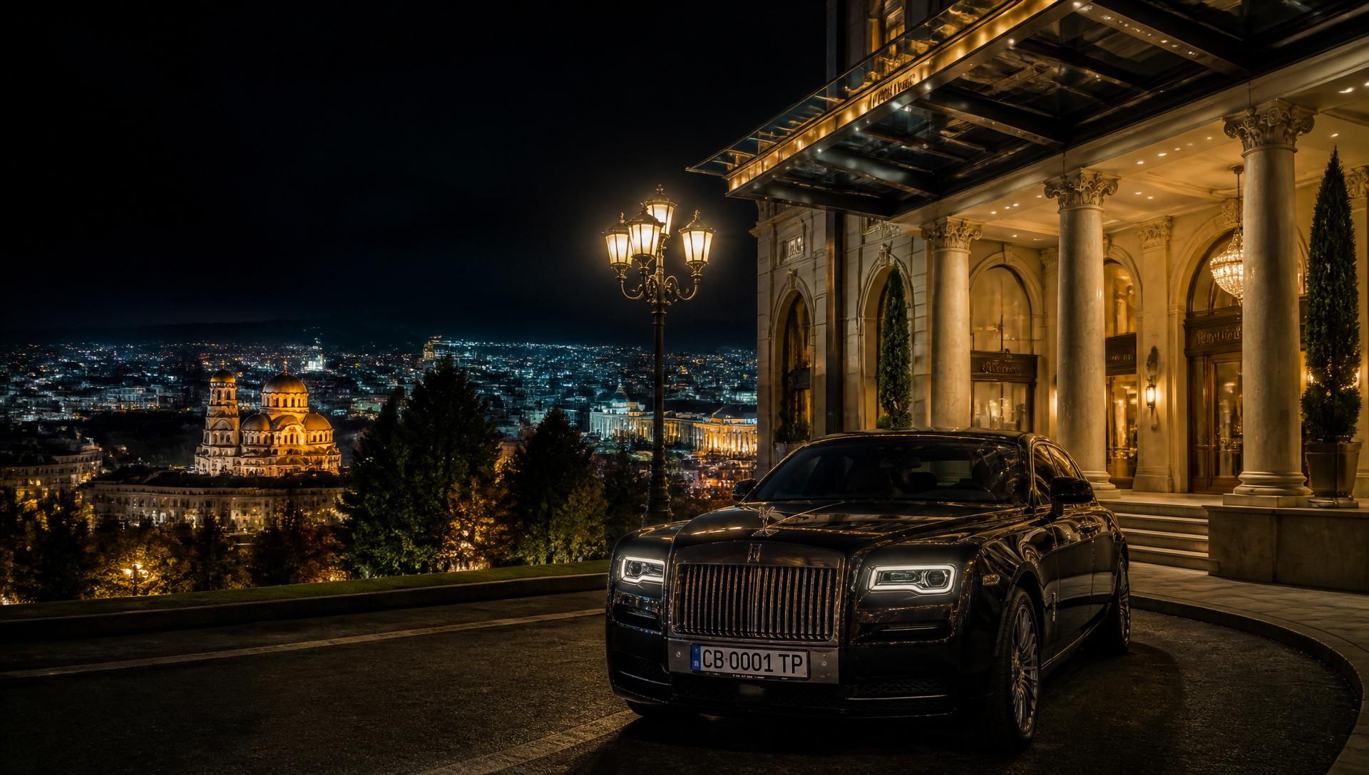 Rolls-Royce at a five-star Sofia hotel at night